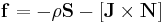 ~{\mathbf  {f}}=-\rho {\mathbf  {S}}-[{\mathbf  {J}}\times {\mathbf  {N}}]