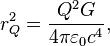 {\displaystyle r_{Q}^{2} = \frac{Q^{2}G}{4\pi\varepsilon_{0} c^{4}},}