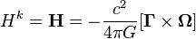 ~H^{k}={\mathbf  {H}}=-{\frac  {c^{2}}{4\pi G}}[{\mathbf  {\Gamma }}\times {\mathbf  {\Omega }}]