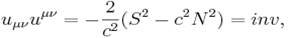 u_{{\mu \nu }}u^{{\mu \nu }}=-{\frac  {2}{c^{2}}}(S^{2}-c^{2}N^{2})=inv,