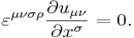 ~\varepsilon ^{{\mu \nu \sigma \rho }}{\frac  {\partial u_{{\mu \nu }}}{\partial x^{\sigma }}}=0.