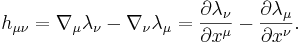 h_{\mu \nu} = \nabla_\mu \lambda_\nu - \nabla_\nu \lambda_\mu = \frac{\partial \lambda_\nu}{\partial x^\mu} - \frac{\partial \lambda_\mu}{\partial x^\nu}.