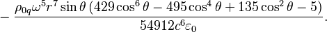 ~-{\frac  {\rho _{{0q}}\omega ^{5}r^{7}\sin \theta \left(429\cos ^{6}\theta -495\cos ^{4}\theta +135\cos ^{2}\theta -5\right)}{54912c^{6}\varepsilon _{0}}}.