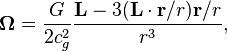 ~ \mathbf{ \Omega } = \frac{ G }{2 c^2_{g}} \frac{\mathbf{L} - 3(\mathbf{L} \cdot \mathbf{r}/r) \mathbf{r}/r}{r^3},