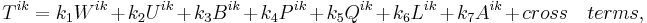 ~ T^{ik}= k_1W^{ik}+ k_2U^{ik}+ k_3B^{ik}+ k_4P^{ik} + k_5Q^{ik}+ k_6 L^{ik}+ k_7A^{ik}+ cross \quad terms,