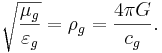 ~\sqrt{\frac{\mu_g}{\varepsilon_g}} = \rho_{g} = \frac{4\pi G }{c_g}.