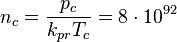  n_c = \frac {p_c }{k_{pr} T_c }= 8 \cdot 10^{92}