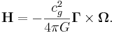 ~\mathbf{H} =-\frac{ c^2_{g} }{4 \pi G }\mathbf{\Gamma }\times \mathbf{\Omega }.